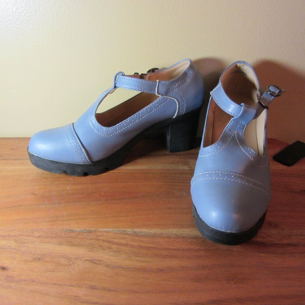 sky blue fashion creeper mary jane shoes size 39 or US 8.5 (CL345)